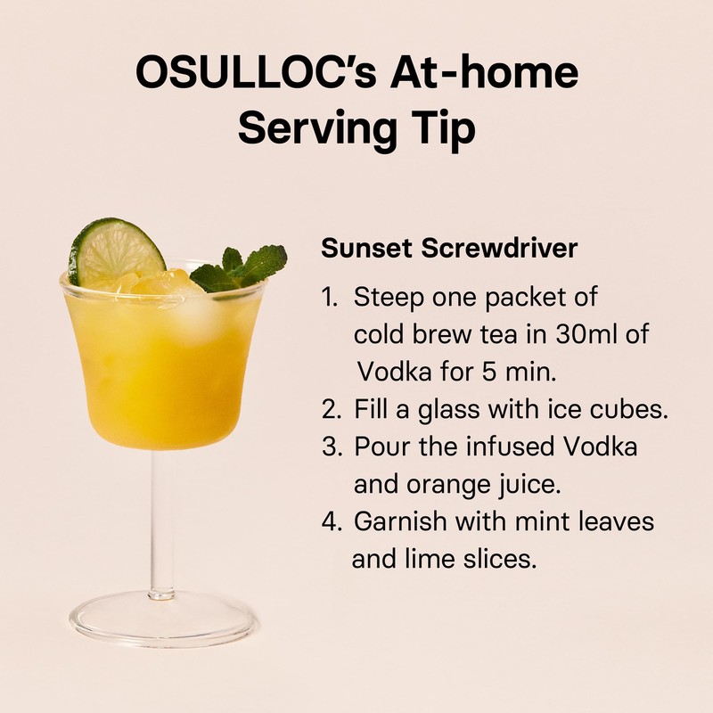 OSULLOC Sunset Peach Cold Brew Tea, Sweet peach flavored iced