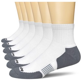 APTYID Men's Athletic Running Quarter Ankle Socks, White, Size 9-12, 6 Pairs