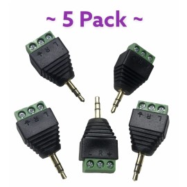 Unbranded 5-PACK 3.5mm 1/8" Stereo Male Plug to AV 3-Screw Terminal Block Connector US STK