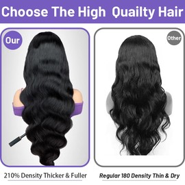 13x6 HD Full Lace Front Wigs Human Hair Pre Plucked 210 Density 13x6 Body Wave Lace Front Wigs Human Hair with Baby Hair Natural Hairline Body Wave Human Hair Wig Glueless Natural Black Color 20 Inch