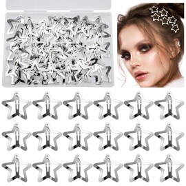 40Pcs Star Hair Clips, 1.6" Star Snap Clips Star Hair Accessories for Girls Women 2000s Y2K Silver Metal Star Hair Clips Barrettes