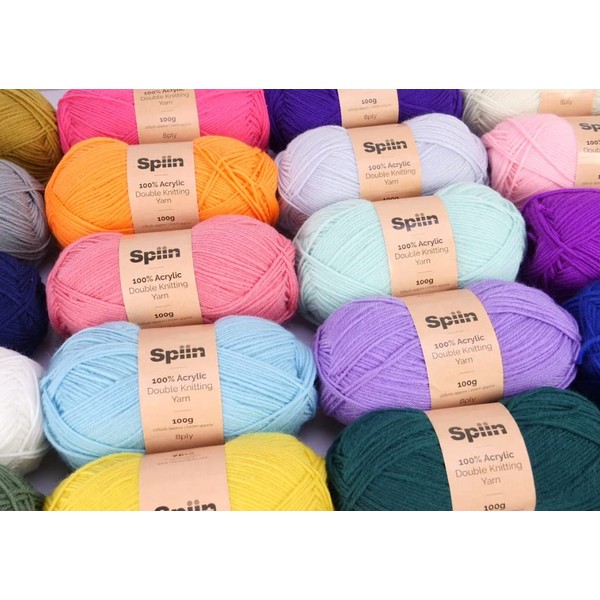 Spiin Premium Yarns - 20x100g Skeins Pack (Approx 4000 Metres) - Super Soft - 110 Vegan-DK 8ply, Crochet, Knitting and Kids Crafts, Acrylic, Multicolour, 100g Value Yarn Set
