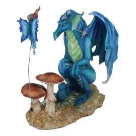 Ebros Gift Amy Brown Strange Encounter Blue Dragon With Toadstool Pixie Fairy Figurine