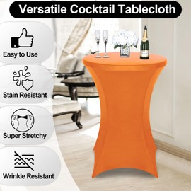FestiCorp Spandex Orange Table Cover, Cocktail Fitted Tablecloths, Round Highboy Stretch Table Covers Cloths for Party, Bar, Wedding, Birthday, Banquet, 30"-32" Diameter x 40"-43" Height