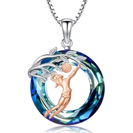 KoyeKei Volleyball Necklace for Women 925 Sterling Silver Volleyball Crystal Pendant Tree of Life Jewelry Christmas Sport Gifts for Coach Team