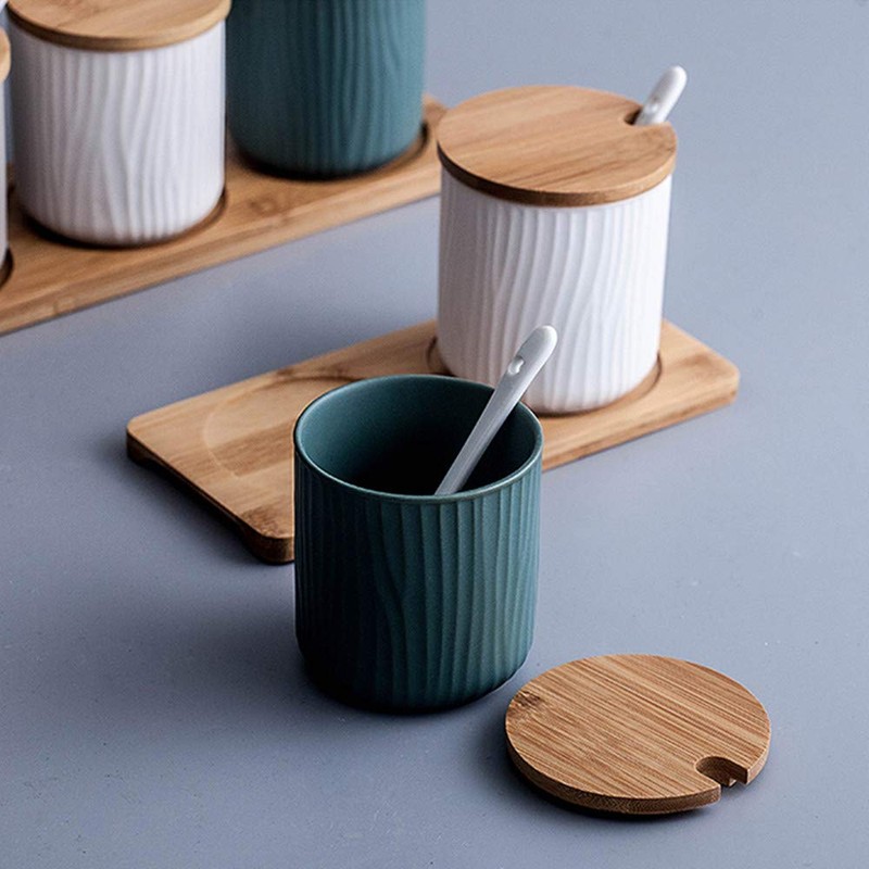 OnePine Set of 2 Sugar Bowl, Ceramic Spice Jar Condiment