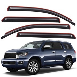 Lightronic Extra Durable Clip-on in-Channel Auto Vent Window Visor, Fits 2008-2022 Toyota Sequoia, UV Protection Rain Guard, Original Wind Deflector, No-Drill Easy Install, Dark Smoke, 4-Pcs