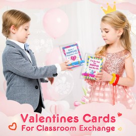 Valentines Day Gifts Cards for Kids, 28 Pack Greeting Cards with Pop Tubes for Classroom Gift Exchange, Stress Relief Fidget Toys Bulk Toys for School Class Preschool Valentines Kids party favors