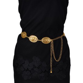 Eigso Gold Concho Belt for Women Western Bull Head Pendant Chain Waist Belts for Woman