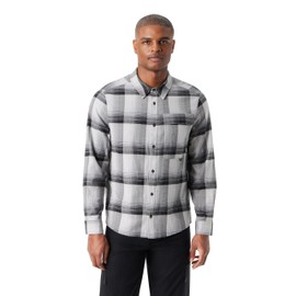 BASS OUTDOOR Men's Stretch Flannel Button Down Shirt with Collared Neck Standard, Heather Grey