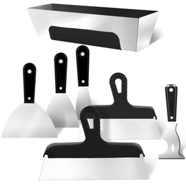 YIDAZLE Drywall Knife Set, 7PCS Drywall Tools with Mud Pan, Stainless Steel 2” 3” 4” 6” 10” 12” Knife Set Putty Knives, Taping Knives, Painter Scraper, 12” Mud Pan, Spackle Tool Kit for Repairing Work