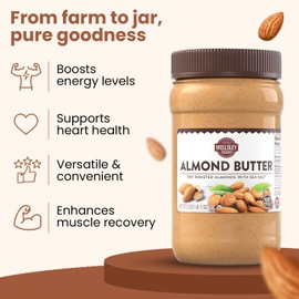 Wellsley Farms Almond Butter with Sea Salt, 27 oz – Gluten-Free, Creamy & Smooth Texture, Made with Dry Roasted USA-Grown Almonds, Peanut-Free, High-Protein Spread for Toast, Smoothies & Baking