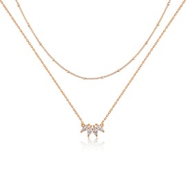 LIHELEI Necklaces for Women, Delicate Leaf Layer Necklace S925 Plated Layered CZ Necklace, Simple Diamond Necklaces for Women, Trendy Jewellery Gifts for Girls, Cubic Zirconia