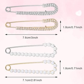 Women's Decorative Brooch Pins - 4Pcs Crystal Pearl Safety Pins for Sweaters, Shawls, and Hats