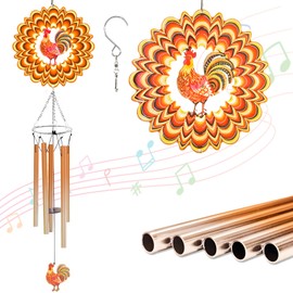 AZEEBOI Wind Chimes for Outside with Chicken Wind Spinner, Unique Outdoor Farm House Garden Yard Windchime Decor, Rooster Gifts for Mom Grandma Women Neighbors Chicken Lovers Easter Mothers Day
