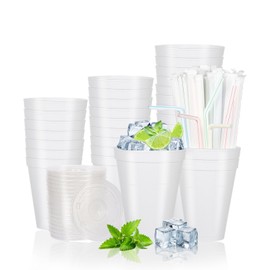 RIKICACA 12 Oz Styrofoam Cups with Lids and Drinking Straws, Disposable White Foam Cups for Hot Cold Drink Beverage, To Go Drinking Cup for Coffee - 50Sets/150pcs
