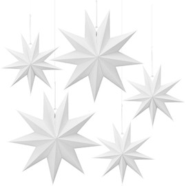 Linkbro Pack of 5 Paper Stars, White, 30 cm x 3 + 45 cm x 2, Folding Stars Christmas Paper Christmas Decoration, 9 Prong Poinsettias for Room Window