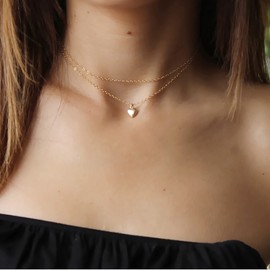 Tewiky Layered Gold Necklaces for Women, 14K Gold Plated Layering Heart Necklace Cute Christmas Gifts, Dainty Gold Choker Necklace Simple Layered Necklace Jewelry for Women