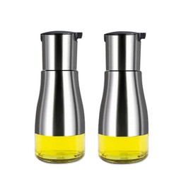 MHtech Stainless Steel Visible Cruet Oil Dispenser Bottle, with Lever Release Spout for Oil, Vinegar, 300 ml Dust and leak-proof kitchen appliance (300 ml + 2 pieces).