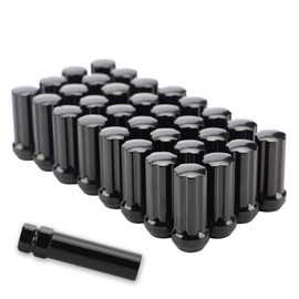 M14x1.5 Wheel Lug Nuts, 32pcs Black 14mmx1.5 Spline Lug Nut 2 Inch Tall with 1 Socket Key Compatible for Silverado Suburban Express Sierra Ram 2500 3500 F250 F350 8 Lug Aftermarket Wheels