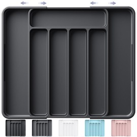 Kitsure Cutlery Drawer Organiser for Kitchen - Adjustable Cutlery Tray for Effortless Utensil Sorting, Versatile Kitchen Storage & Organisation Solution, 12.13" x 1.54" x 8.07"~13.90", Black