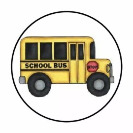 Homemade 48 SCHOOL BUS #1 ENVELOPE SEALS LABELS STICKERS 1.2" ROUND