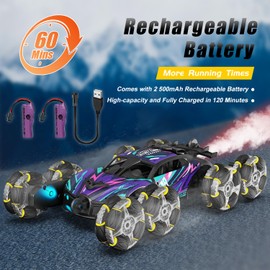 Lehoo Castle 8WD Coche teledirigido, RC Stunt Car, 2.4Ghz RC Coche Escalada, 360 ° de rotación Recargable Coche de Juguete con luz, Juguetes para 8 años de Edad, niño de Regalo