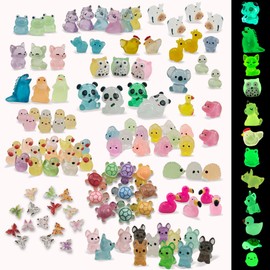 SparkleFab 120 Pcs Luminous Mini Resin Animals Tiny Resin Figurines Glow in The Dark Tiny Ducks for Fairy Garden, Miniature Accessories, Crafts, and Décor