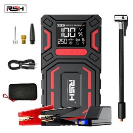 10000mAh，3000A，Portable Jump Starter with Air Compressor, 150PSI, 12V Car Battery Jump Box, 9L Gas & 6.5L Diesel Engines, Safe Clamps for Easy Use:_Red