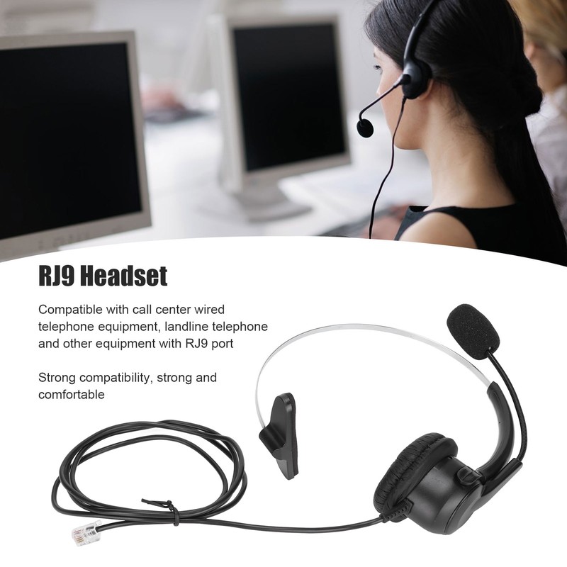 Telephone Headset RJ9 Earphone with 330° Adjustable Microphone for Home
