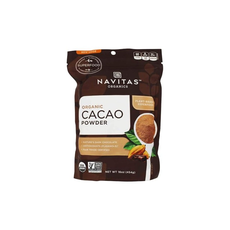 Navitas Organics Cacao Powder, Bags, 30 Servings, 1 Pound (Pack