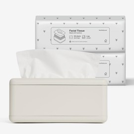 Fox Fold Refillable Facial Tissue Dispenser, includes 2 Starter Packs of Soft Bamboo Tissue Refills, 3-Ply, Eco-friendly, Tree-Free, Less waste- Matte Cream