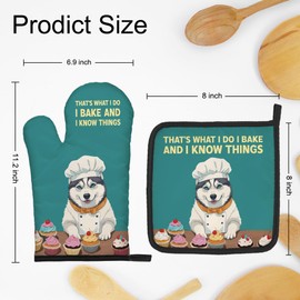 DYJYBMY That's What I Do I Bake and I Know Things Funny Dog Oven Mitts and Pot Holder Set, Cute Kitchen Gadgets for Women Dog Lover, New Home Gifts for Dog Mom, Baking Gifts for Mom Wife Sister BFF