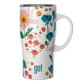 20oz Stainless Steel Handle Tumbler with Triple Insulation & Copper Lining – Keeps Coffee Hot for 6 Hours & Drinks Cold for 18 – Spill-Resistant Press-On Lid with Sliding Sip Design (Multi Floral)