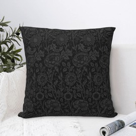 William Carnations Black And Grey Floral 1 Morris Throw Pillow Covers 18x18 Inch Aesthetic Pillow For Bedroom Velvet Decorative Pillowcase Home Decor Living Room Cushion Case For Bed Sofa Couch