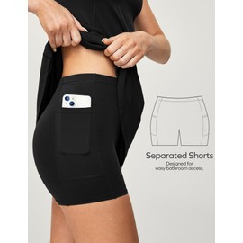 Ewedoos Golf Dress UPF50+ Tennis Dress with Separate Shorts Athletic Dresses for Women Short Sleeve Built-in Bra Dress Black