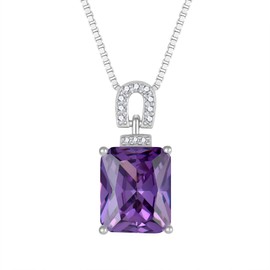 Inpasne Amethyst Necklace 925 Sterling Silver Emerald Cut Necklace Baguette Pendant February Birthstone Jewelry Gifts for Women
