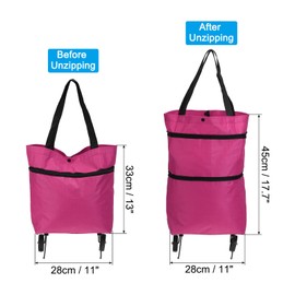 PATIKIL Foldable Shopping Bag with Wheels, Collapsible Trolley Bags Portable Grocery Bags Travel Bags for Vegetable Fruit Clothing Storage, Pink