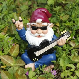 Hand-Painted Rocker Gnome Statues Funny Guitar-Playing Gnome Statue Gnome Playing Guitar StatueColor: Blue, Size: M