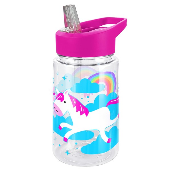 LOGOVISION Kids Tritan Plastic Water Bottle with Straw Lid and