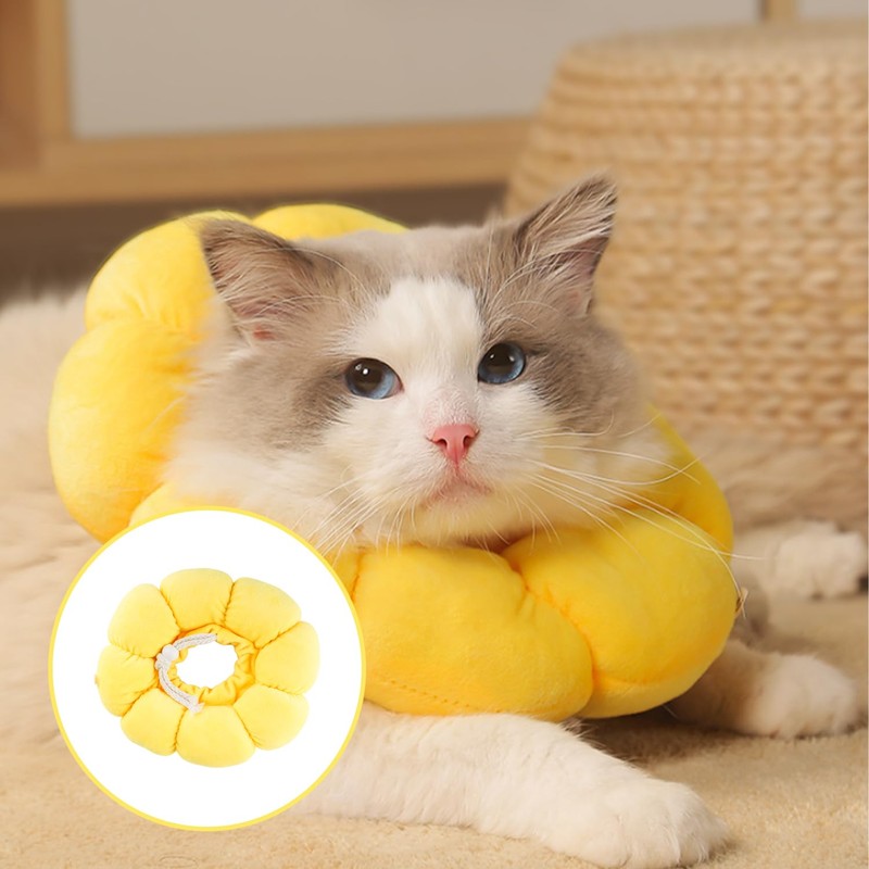 Bojueshaw Cute Sunflower Cat Recovery Collar,Soft Adjustable,Cute Post-Surgery Cone Collar