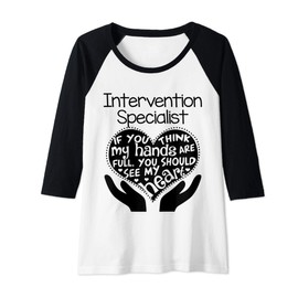 Womens Intervention Specialist T shirt Heart Hands School Gift Raglan Baseball Tee
