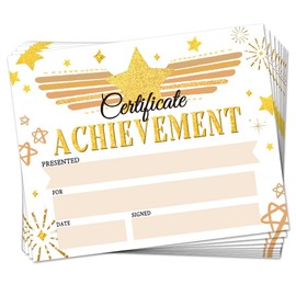 Doodlream 30PCS Gold Stars Certificate of Achievement Completion Award Recognition Paper, 25 x 20cm Blank Student Sport Activities Award Preschool Kindergarten Graduation Diploma Certificates