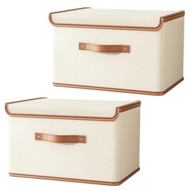 2 Pack Storage Boxes with Lids, Collapsible Storage Box with Lid, Fabric Storage Boxes with Handles, 37x27x26cm, Bins for Organizing Home, Clothes, Toys, Books, Closet, Bedroom, Office