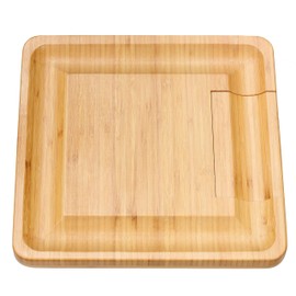 Cortesi Home Handi Natural Bamboo Cheese Serving Board Table Set with 4 Stainless Steel Knives, 13.25", Brown