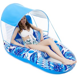Jasonwell Pool Floats with Canopy - Inflatable Pool Float Adult Lounger Floaties Raft Floating Chair for Swimming Pool Lake Water Lounge Float with Cup Holders Beach Pool Party Toys for Adults(Blue)