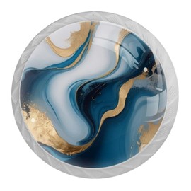 4 Pack White Cabinet Knobs, Blue Gold Marble Drawer Handles for Cabinets, Dresser, Cupboard, Bathroom, Bedroom, Kitchen Hardware Closet Door Knob