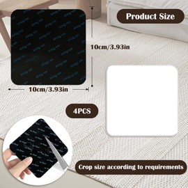 EKIND Black Reusable Rug Gripper Anti Slip Carpet Tape, Dual Sided Adhesive Pads for Non Slip Rug Pads for Hardwood Floors Mat Corner and Tiles Fixing Trimmable Shape(4Pcs,Square)