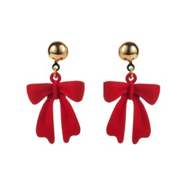 Red Bow Dangle Earrings for Women Hypoallergenic Gold Ball Stud Post Cute Bowknot Holiday Decor Statement Charms Drop Dangling Earring Delicate Christmas Valentine Party Jewelry Gifts