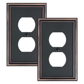 2-Pack Single Duplex Outlet Cover Plate, Decorative Aged Bronze Switch Plates and Outlet Covers, Metal Wall Plates for Electrical Outlets, 1 Gang Receptacle Cover, Corrosion Resistant